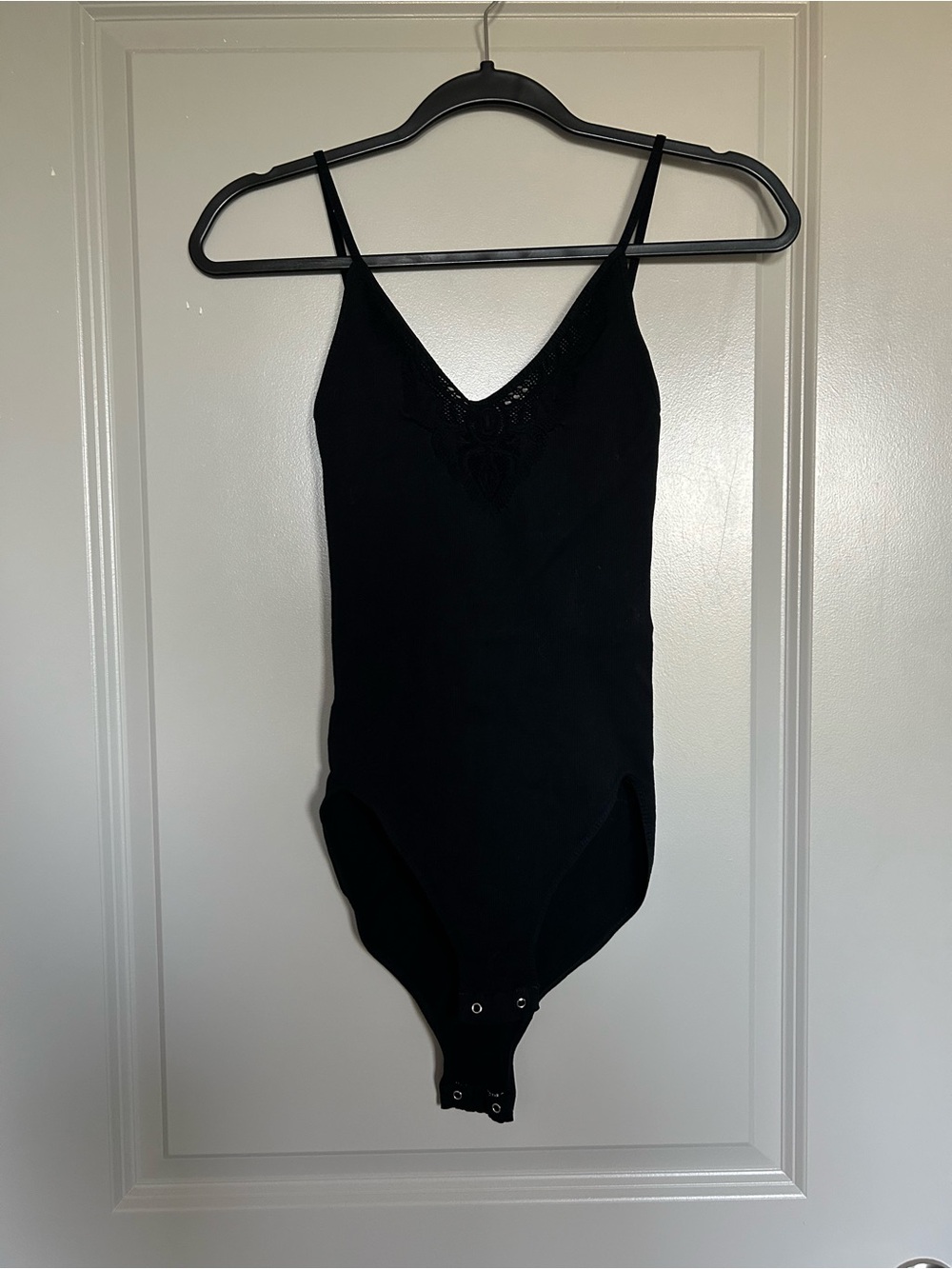 Idyllwind Black Lace-Trim V-Neck Bodysuit with Adjustable Straps